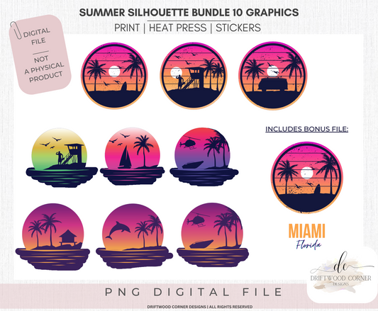 Summer Silhouette Bundle- 10 PNG Graphic Files