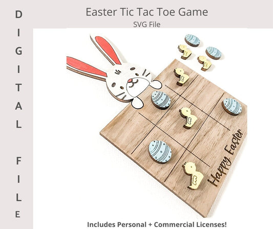 Easter Bunny Tic Tac Toe Game Digital SVG File/Easter Games/Wooden Games/ Easter Kids Crafts/Easter Basket