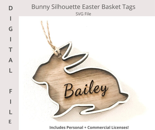 Easter Bunny Silhouette Basket Tag Digital File/Gift Tag/Easter/ Easter svg/Easter tag/Kids Easter/ Personalized Easter/Glowforge